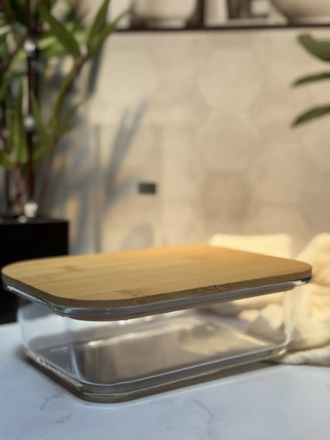 Tupper vidrio rectangular c/tapa bamboo 1000ml - comprar online