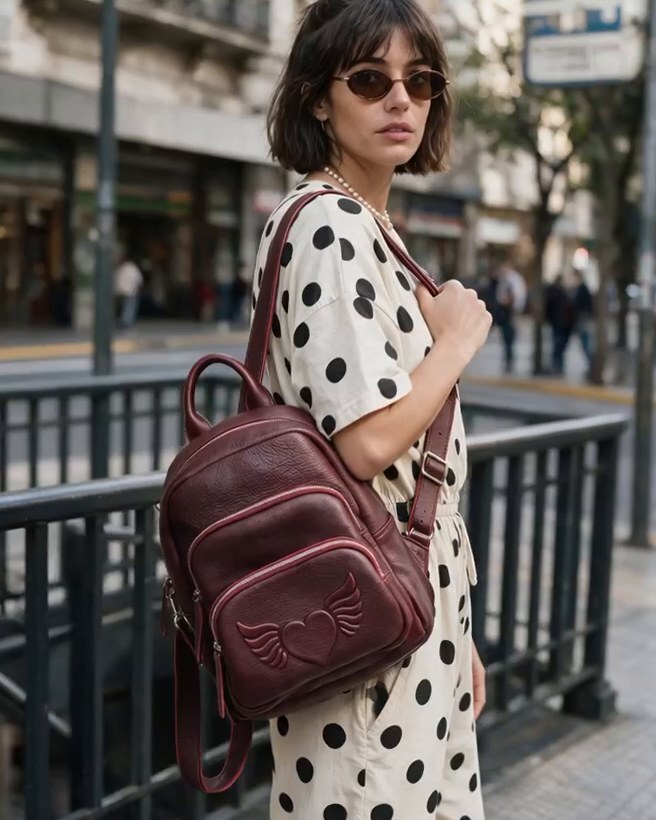 Mochila Eva cherry de cuero bordó