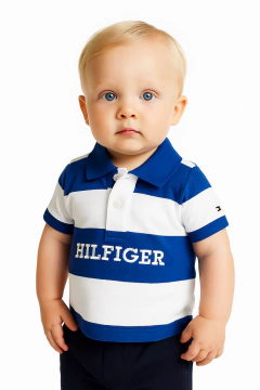 Camiseta Polo Tommy Hilfiger Branca- / Azul - TH7454 - Tamanho 12 meses - comprar online