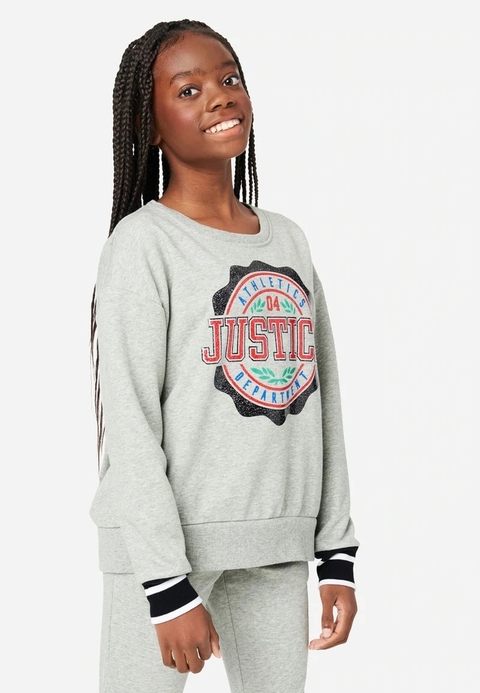 Moletom Justice Cinza Claro - J7276- Tamanho 5 - 6 anos