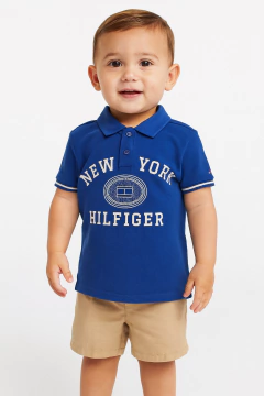 Camiseta Polo Tommy Hilfiger Azul com Bordado- TH346- Tamanho 2 - 3 anos - comprar online