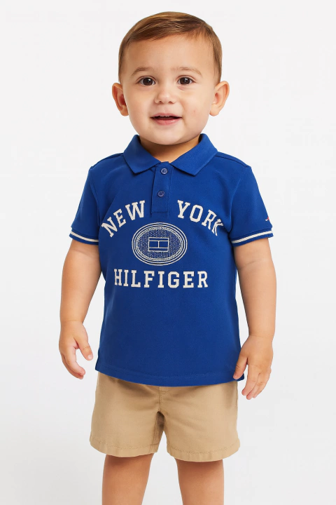 Camiseta Polo Tommy Hilfiger Azul com Bordado- TH346- Tamanho 2 - 3 anos - comprar online