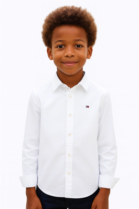 Camisa Social Tommy Hilfiger Stretch Oxford Branca - TH120 - Menino - Tamanho 16 - 18 anos - comprar online