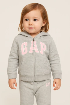 Conjunto Moletom Fleece GAP - Cinza com Logo Bordado Rosa- GAP300- Tamanho 3 anos - comprar online