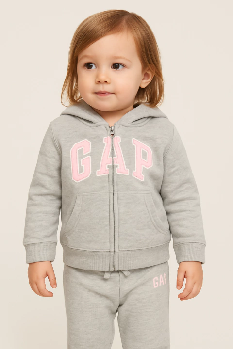 Conjunto Moletom Fleece GAP - Cinza com Logo Bordado Rosa- GAP300- Tamanho 3 anos - comprar online