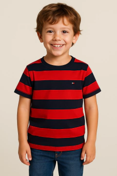 Camiseta Tommy Hilfiger Listrada Red/ Navy - TH6151 - Tamanho 6 - 7 anos - comprar online