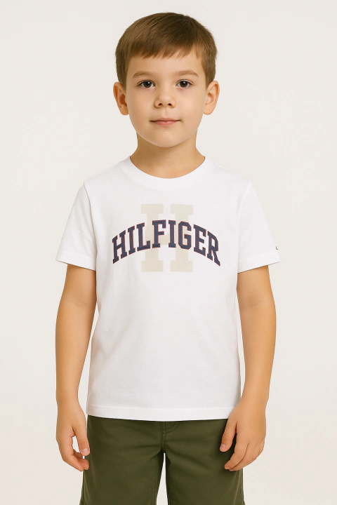 Camiseta Tommy Hilfiger Branca com Logo - TH021- Tamanho 6 - 7 anos - comprar online