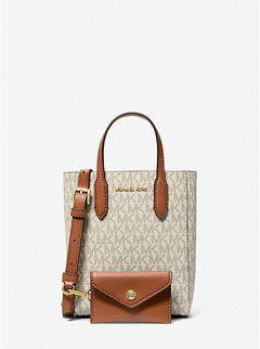 Bolsa Transversal Michael Kors Vincent Extra Pequena c/porta cartão Vanilla/Marrom