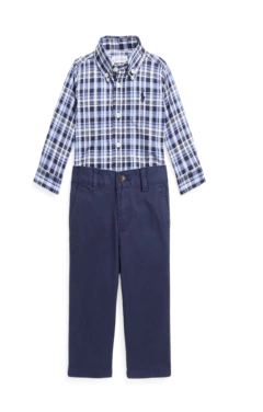 Conjunto Ralph Lauren Plaid Shirt & Chino Pant - Navy Multi - RL7509 - Tamanho 18 meses na internet