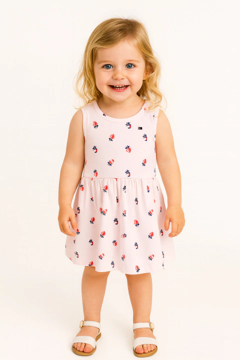 Vestido Tommy Hilfiger Rosa Morangos - TH382 - Tamanho 4 - 5 anos - comprar online