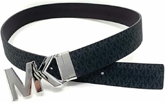 Cinto Michael Kors Reversível Preto Logo/Preto - Fivela prateada - Tamanho M