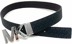 Cinto Michael Kors Reversível Preto Logo/Preto - Fivela prateada - Tamanho G