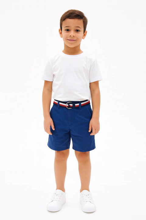 Bermuda Sarja Tommy Hilfiger Azul com Cinto - TH1283 - Tamanho 8 anos - comprar online