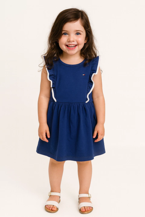 Vestido Tommy Hilfiger Babados Azul - TH0122 - Tamanho 4 - 5 anos - comprar online