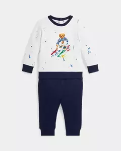 Conjunto Moletom Fleece Ralph Lauren Branco/Marinho - RL7631 - Tamanho 12 meses