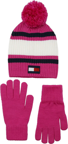 Touca e Luva Infantil Tommy Hilfiger Pink - Tamanho 8 - 16 anos