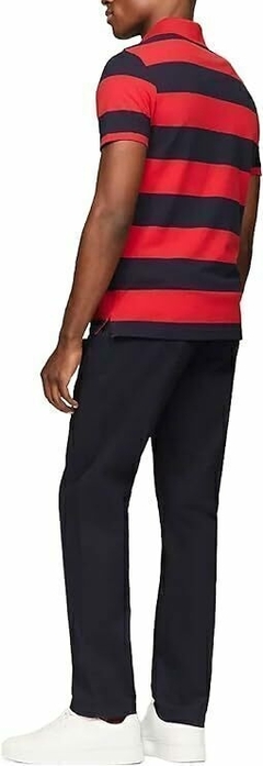 Camiseta Masculina Gola Polo Tommy Hilfiger Slim Fit Stretch - Vermelha/Marinho - Tamanho G - comprar online