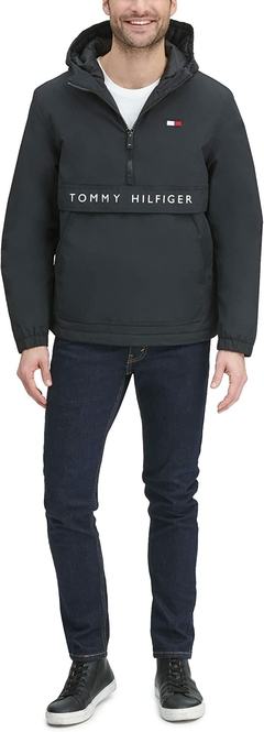 Jaqueta Tommy Hilfiger Men's Performance Fleece Lined Hooded Popover Preto - TH6494 - Tamanho M