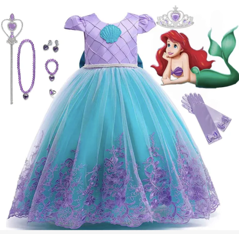 Fantasia Infantil Ariel Premium - Tamanho 5 - 6 anos