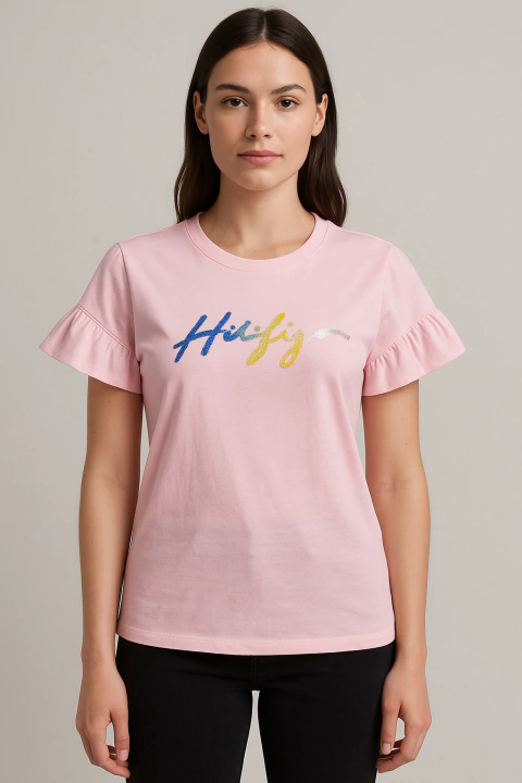 T-shirt com babado Tommy Hilfiger - Rosa -TH4098- Tamanho 16 anos - comprar online