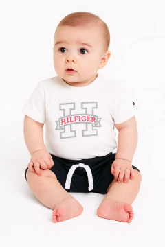 Conjunto bebe Tommy Hilfiger Branco/Azul Marinho - TH908 - Tamanho 3 - 6 meses - comprar online