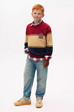 Sweater Tommy Hilfiger Menino Bordô/Azul Marinho e Bege - TH91- Tamanho 8 - 10 anos - Mimos de Orlando