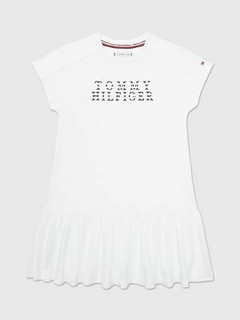 Vestido Tommy Hilfiger Branco Escrita Bordada - TH0054 - Tamanho 6 - 7 anos