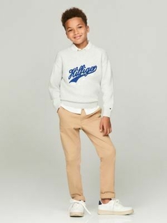 Sweater Tommy Hilfiger Menino Cinza Claro Bordado - TH4530- Tamanho 8 - 10 anos - comprar online