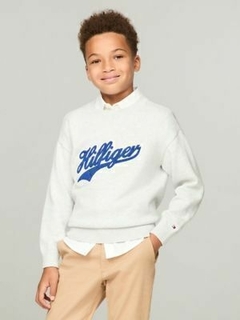 Sweater Tommy Hilfiger Menino Cinza Claro Bordado - TH4530- Tamanho 16 -18 anos
