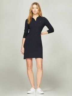 Vestido Polo Manga Longa Slim Fit Tommy Hilfiger - TH3176 - Azul Marinho - Tamanho M