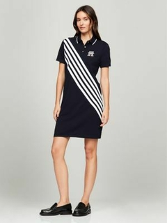Vestido Feminino Polo Lista Diagonal Tommy Hilfiger Azul Marinho - TH2765 - Tamanho M - comprar online