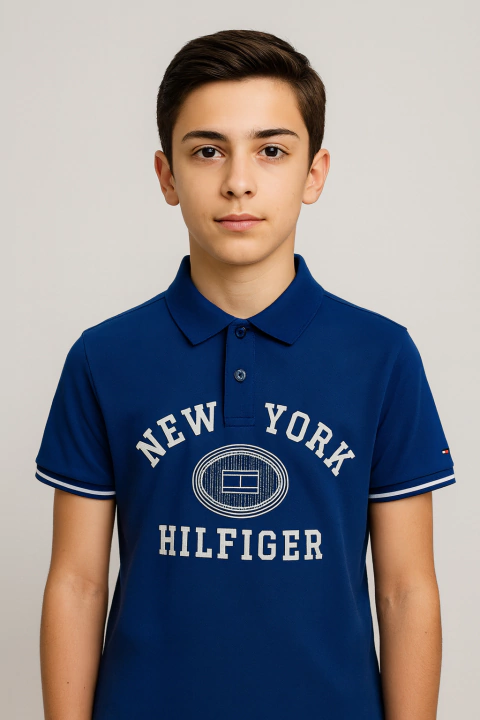 Camiseta Polo Tommy Hilfiger Azul com Bordado- TH346- Tamanho 6 - 7 anos - comprar online