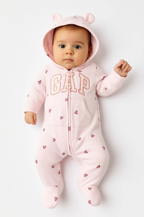 Macacão Moletom Fleece Gap Rosa Coração - GAP313 - Tamanho 0 - 3 meses - comprar online