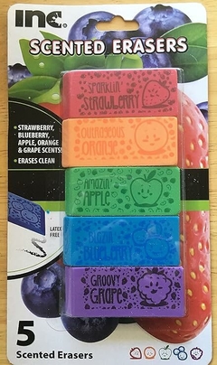 Borrachas sem látex com aroma de frutas INC, 5 contagens, vermelho, Amarelo, verde, azul e roxo. Pacote de 3