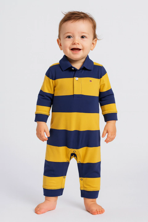 Macacão Tommy Hilfiger Boy Listrado Amarelo/Azul - TH50- Tamanho 12 meses - comprar online