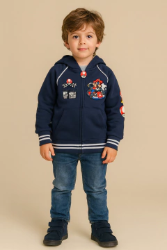 Moletom Zíper MarioKart Azul Marinho - Tamanho 6 - 7 anos - comprar online