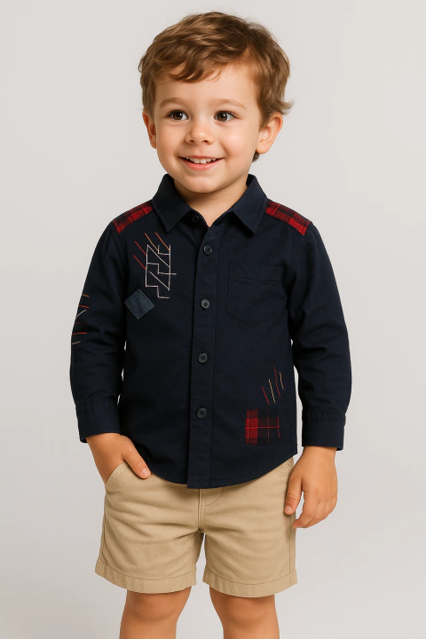 Camisa Tommy Hilfiger Manga Comprida Azul Marinho - TH198 - Tamanho 4 - 5 anos - comprar online