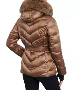 Jaqueta Michael Kors Faux Fur Trim Belted Down Puffer Coat - Husk - Tamanho P - comprar online