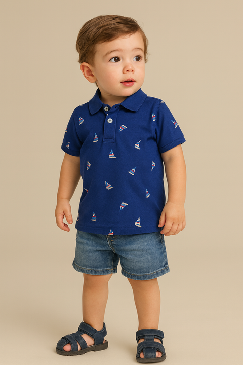 Camiseta Polo Tommy Hilfiger Azul Escuro- TH721- Tamanho 4 - 5 anos