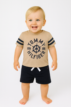 Conjunto Bebê Tommy Hilfiger Cáqui/ Azul Marinho - TH0029 - Tamanho 12 meses