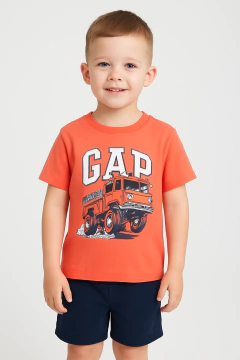 Camiseta Gap Laranja Logo Caminhão de Bombeiros- GAP8987 - Tamanho 4 anos - comprar online