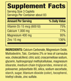 Calcium 1000iu Magnesium400mg Zind15 Spring Valley C/250tabs Sabor Sem Sabor - comprar online