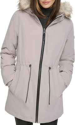 Jaqueta DKNY Feminina Faux Fur Trim Hooded Anorak Jacket - Tamanho G - loja online