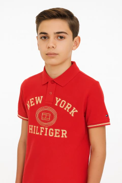 Camiseta Polo Tommy Hilfiger Vermelha com Bordado- TH36- Tamanho 16 - 18 anos - comprar online