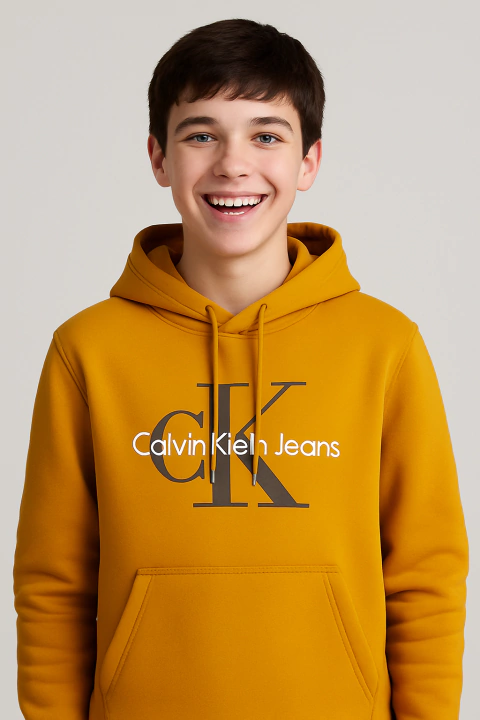 Moletom Calvin Klein Jeans Mostarda c/Capuz - Tamanho 14 - 16 anos - comprar online