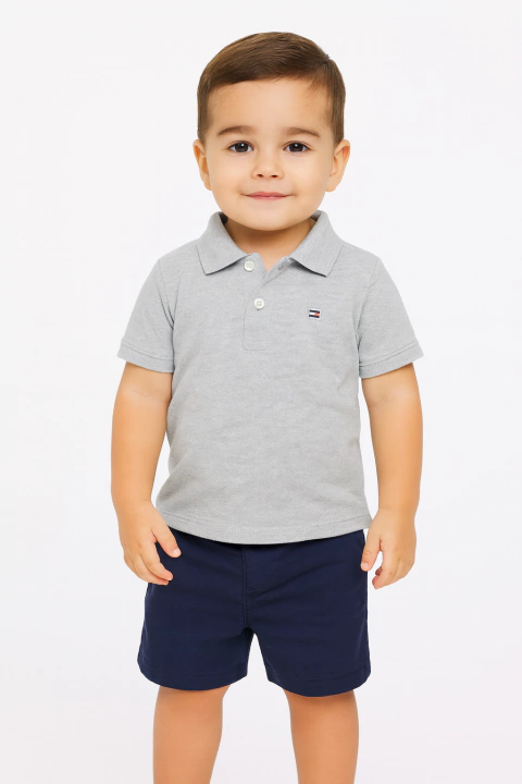 Camiseta Infantil Polo Tommy Hilfiger - Cinza - TH8419- Tamanho 2 - 3 anos - comprar online