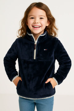 Moletom Infantil Sherpa com Capuz Tommy Hilfiger Azul Marinho - Tamanho 7 anos - comprar online