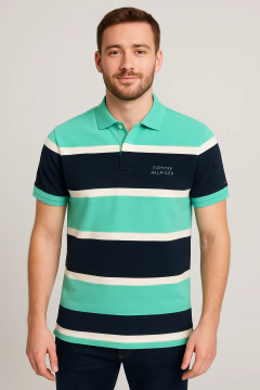 Camiseta Masculina Polo Tommy Hilfiger Manga Curta Rugby Stripe - TH8981 -Tamanho M - comprar online