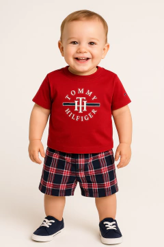Conjunto bebe Tommy Hilfiger Vermelho/Xadrez - TH902 - Tamanho 12 meses - comprar online