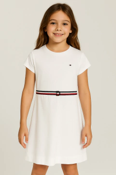 Vestido Tommy Hilfiger Logo Bordado Branco - T3199 - Tamanho 8 anos - comprar online